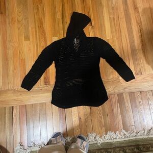 Anthropologie Black crochet Swim Coverup with hood.